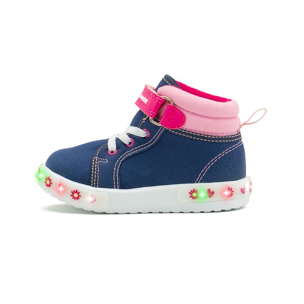 Foto 8 pulgar | Tenis Bota Bubble Gummers  Con Luces Para Niña Corazones Azul Marino