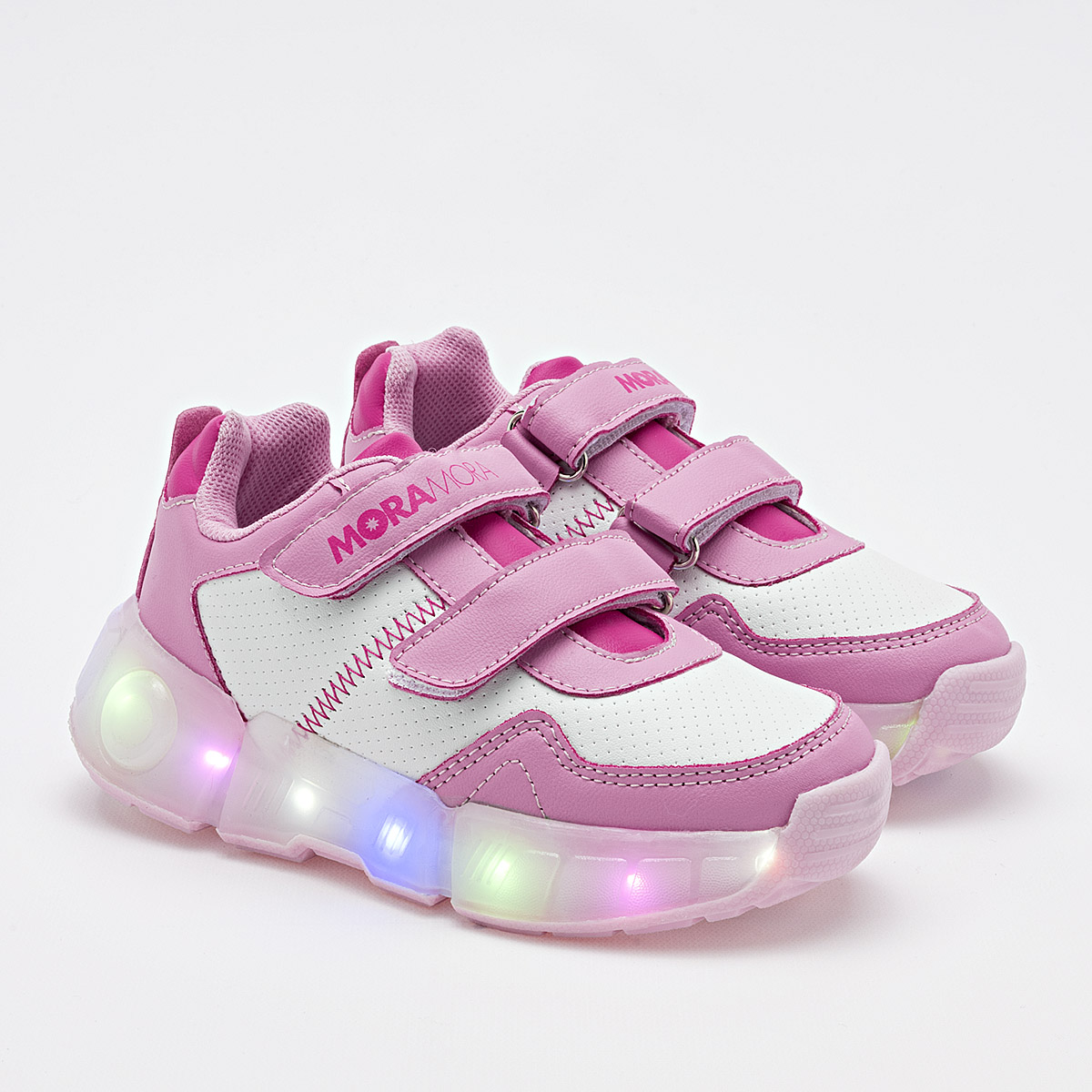Moramora Tenis Urbano Para Niña Rosa Blanco Fucsia, Con Luces Cod.132533
