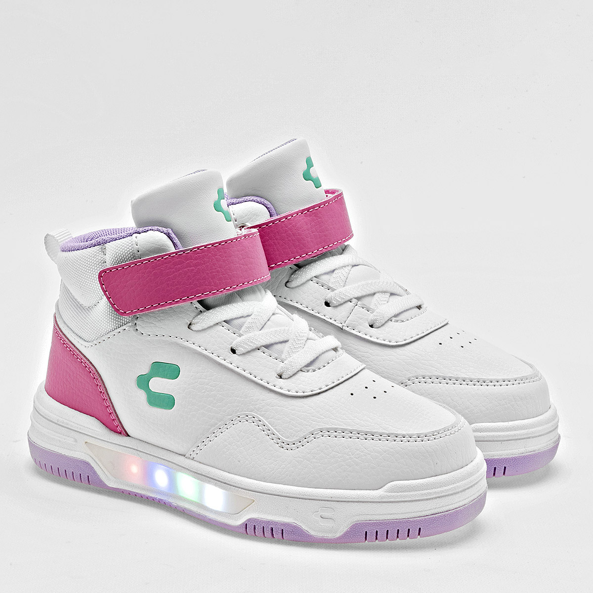 Foto 1 | Charly Tenis Urbano Para Niña Blanco Rosa, Agujeta Elastica, Con Luces Cod.131619