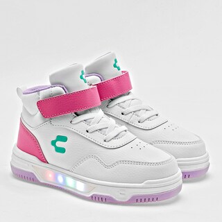 Foto 1 | Charly Tenis Urbano Para Niña Blanco Rosa, Agujeta Elastica, Con Luces Cod.131619