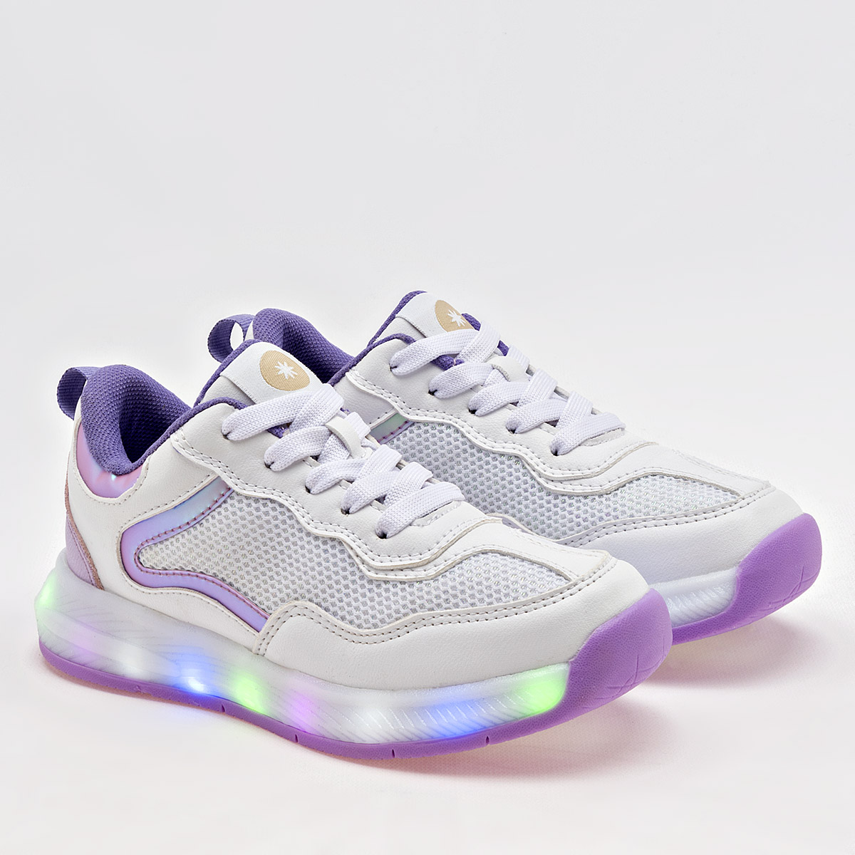 Foto 1 | Moramora Tenis Urbano Para Niña Blanco Lila, Con Luces Cod.133390