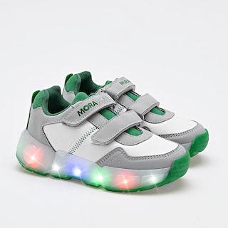 Foto 1 | Moramora Tenis Urbano Para Niño Gris Blanco Verde, Con Luces Cod.132532