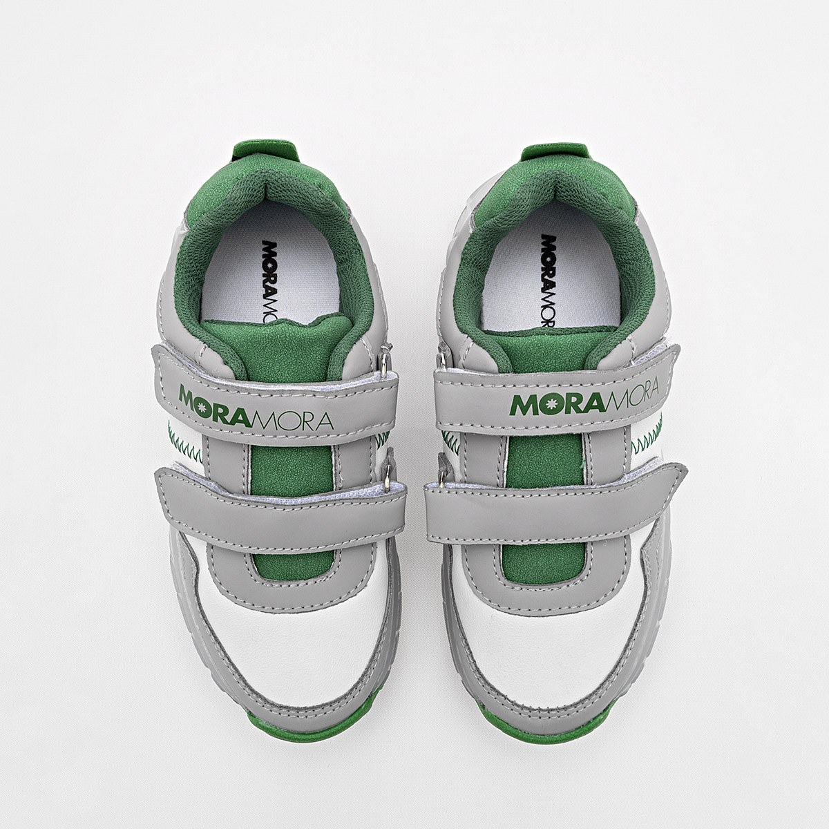 Foto 3 pulgar | Moramora Tenis Urbano Para Niño Gris Blanco Verde, Con Luces Cod.132532