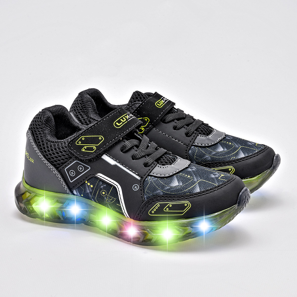 Foto 2 pulgar | Lux-10 Tenis Urbano Para Niño Negro Gris Multicolor, Con Luces Cod.132428