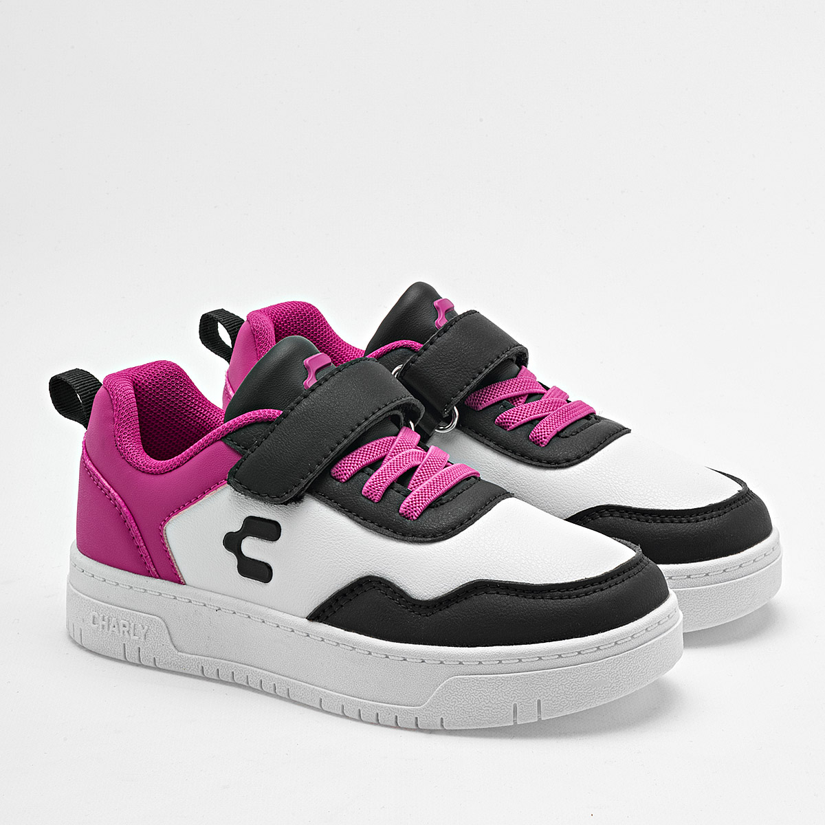 Foto 2 pulgar | Charly Tenis Urbano Para Niña Blanco Negro Fucsia, Agujeta Elastica Cod.131607