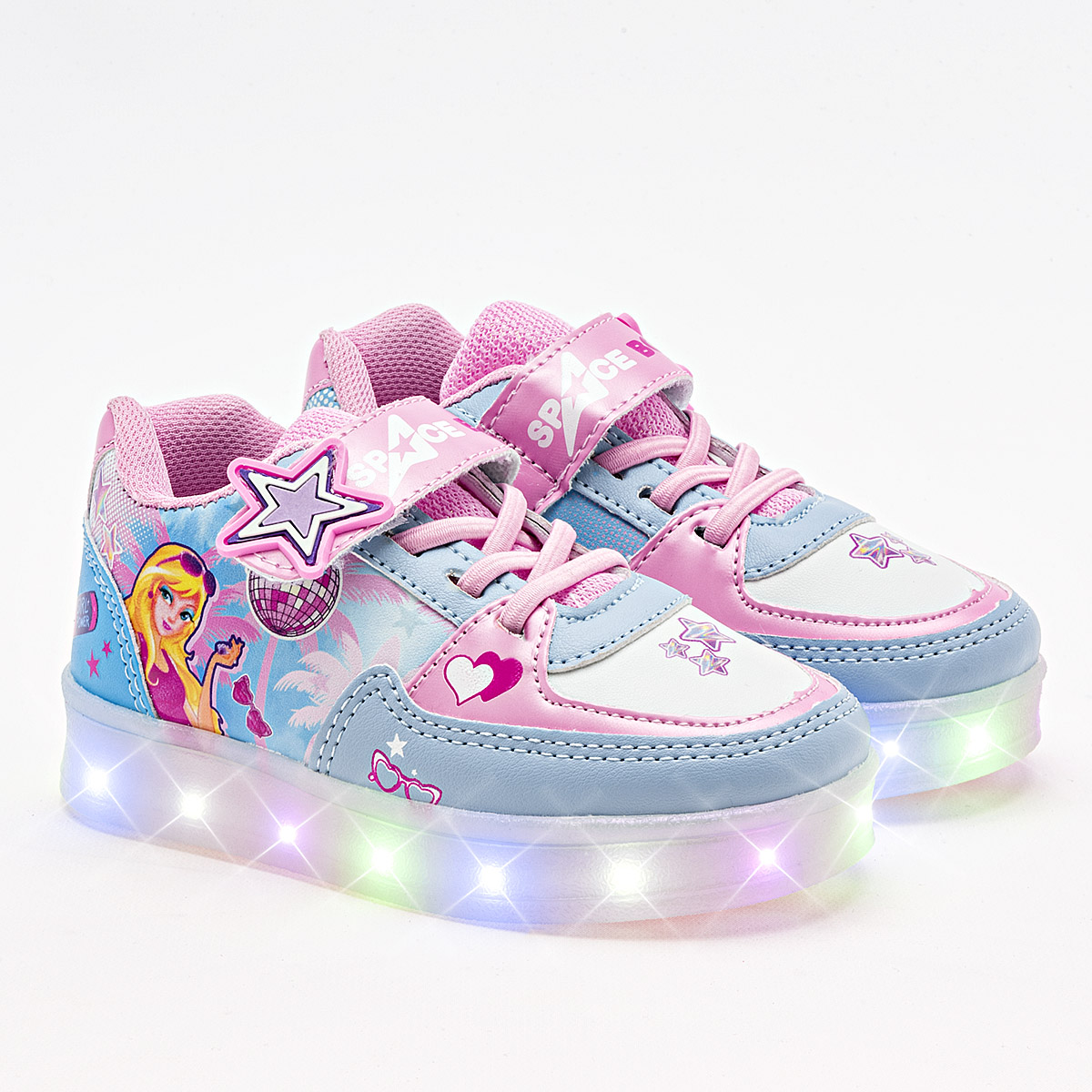 Foto 2 pulgar | Space Boys Tenis Urbano Para Niña Azul Rosa Blanco, Con Luces, Agujeta Elastica Cod.133451