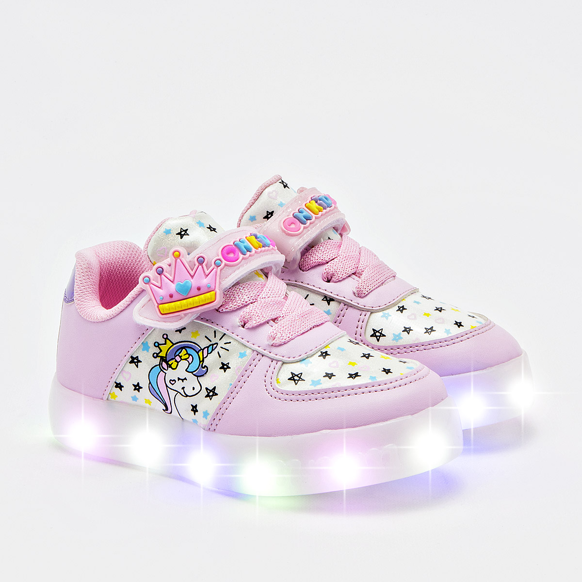 Foto 2 pulgar | On Kids Tenis Urbano Para Niña Rosa Blanco, Con Luces Cod.132690