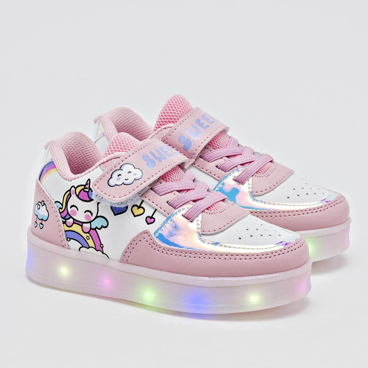 Foto 2 pulgar | Space Boys Tenis Urbano Para Niña Blanco Multicolor, Con Luces, Agujeta Elastica Cod.133450