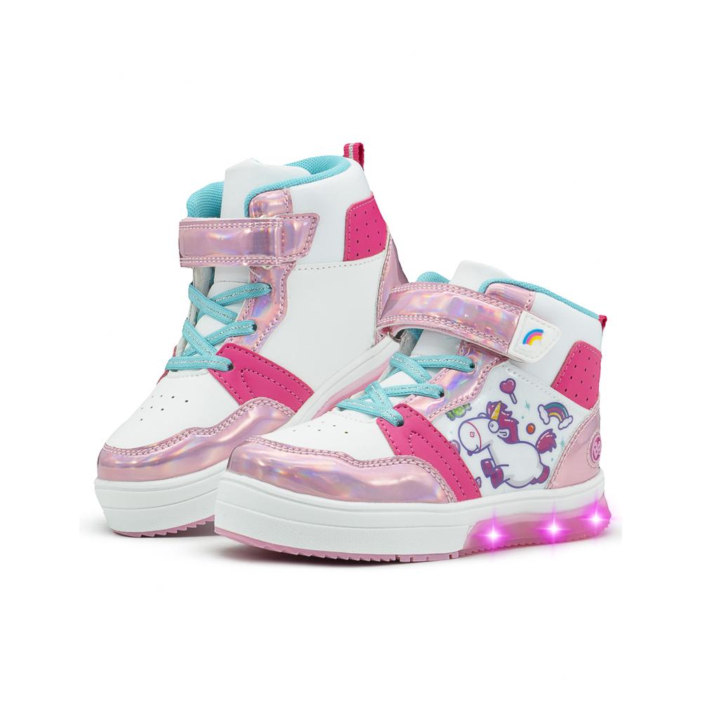 Foto 2 | Tenis Bota Para Niña Con Luces Unicornio Arcoiris Blanco Fucsia