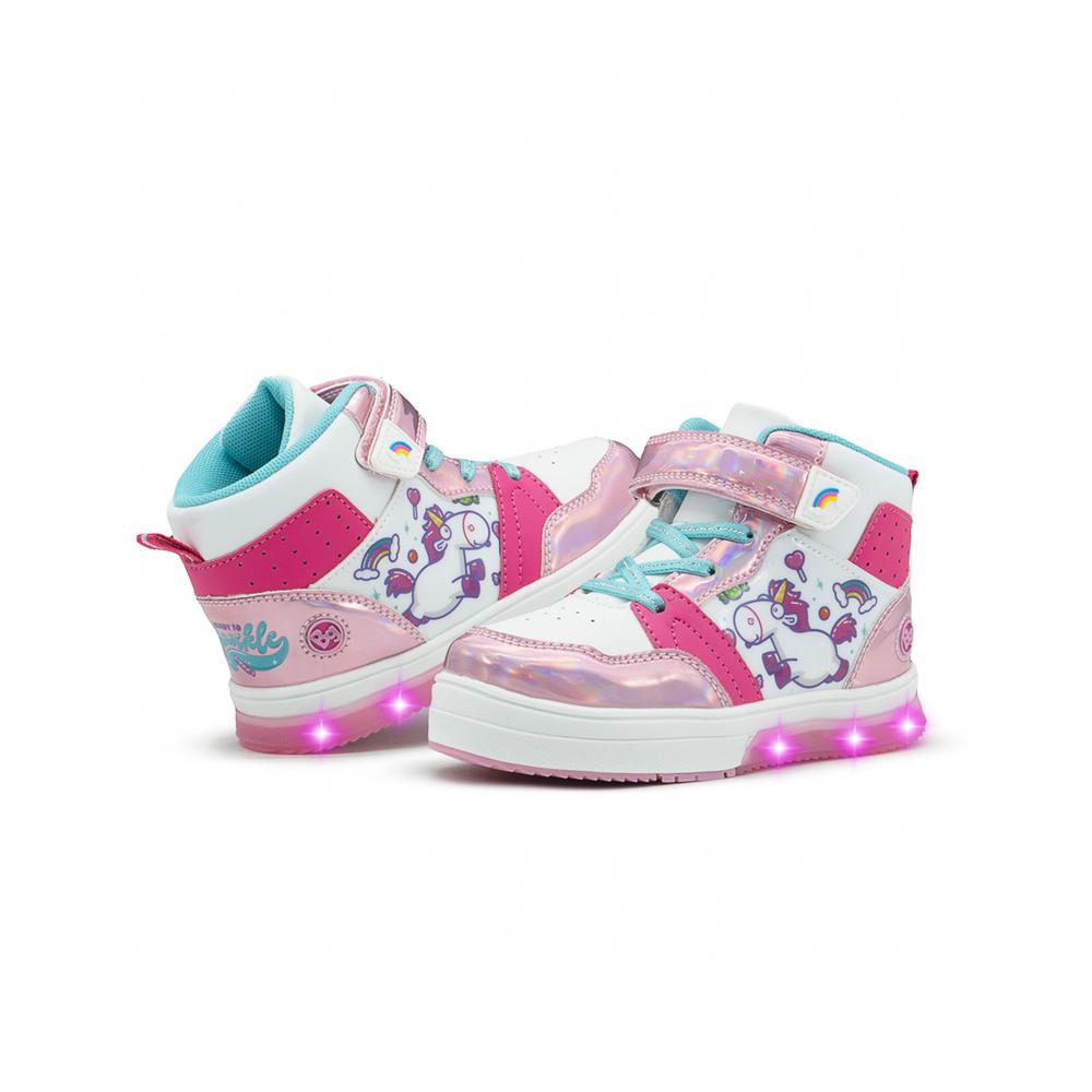 Foto 4 pulgar | Tenis Bota Para Niña Con Luces Unicornio Arcoiris Blanco Fucsia