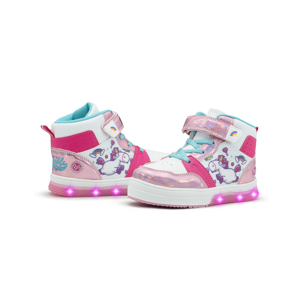 Foto 5 pulgar | Tenis Bota Para Niña Con Luces Unicornio Arcoiris Blanco Fucsia