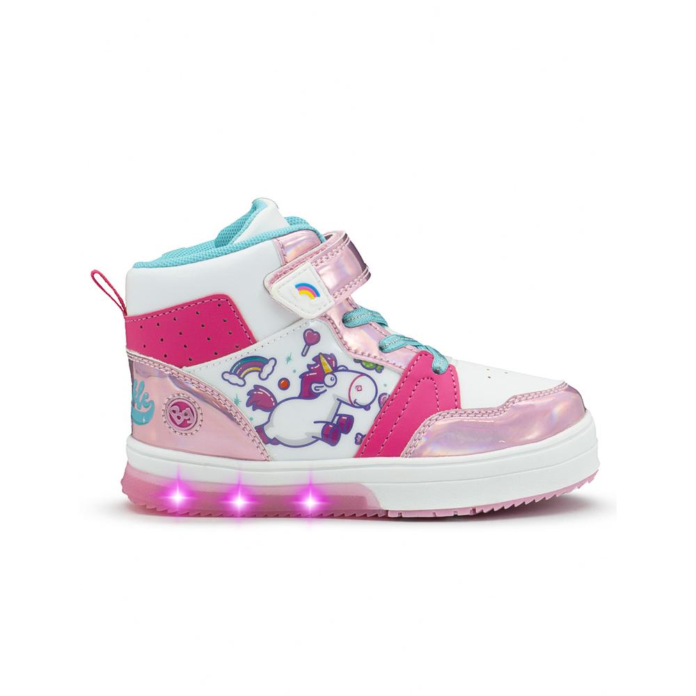 Foto 8 pulgar | Tenis Bota Para Niña Con Luces Unicornio Arcoiris Blanco Fucsia