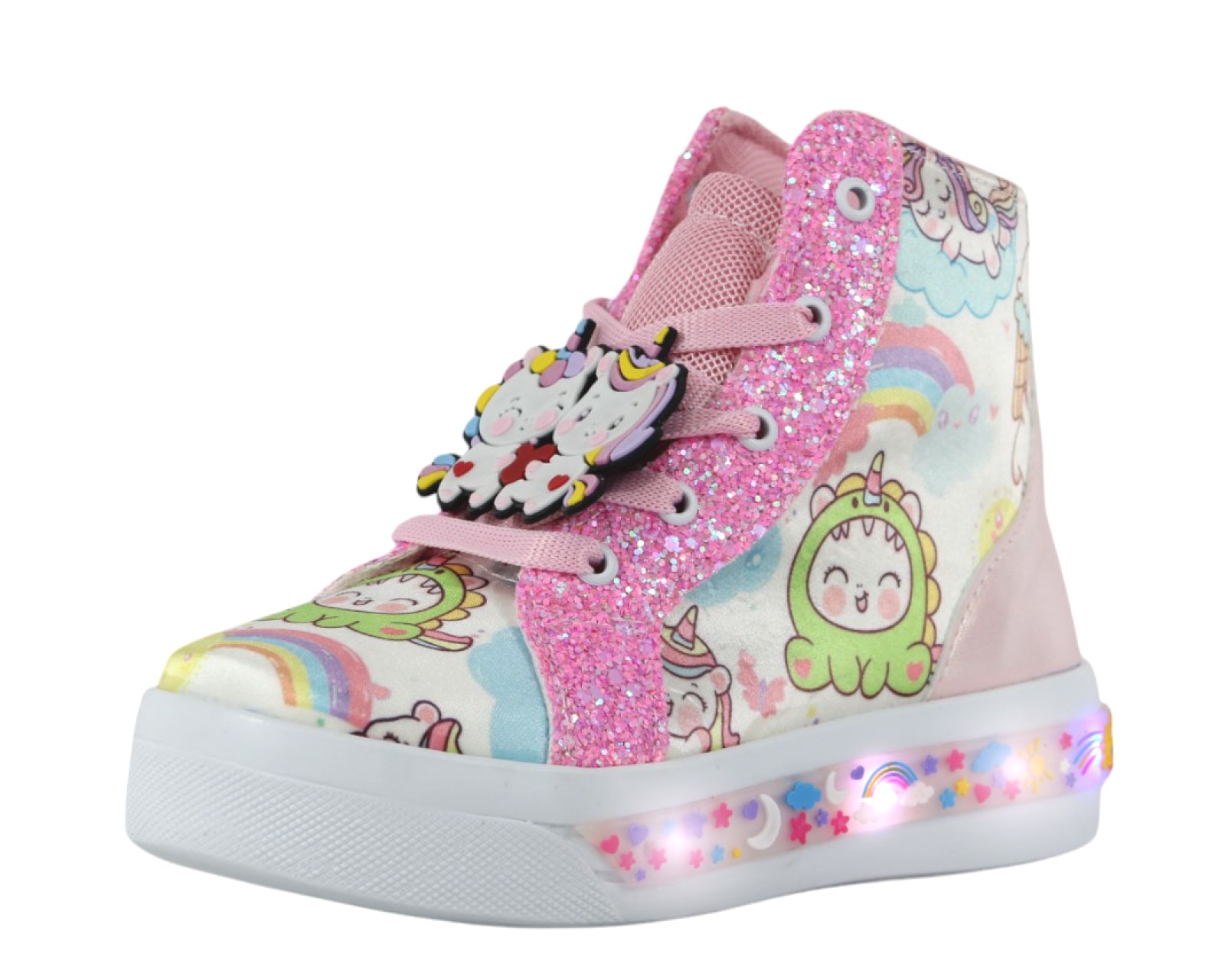 Foto 3 pulgar | Tenis Unicornio Niña Luces Led Bota Brillos Velcro Botas