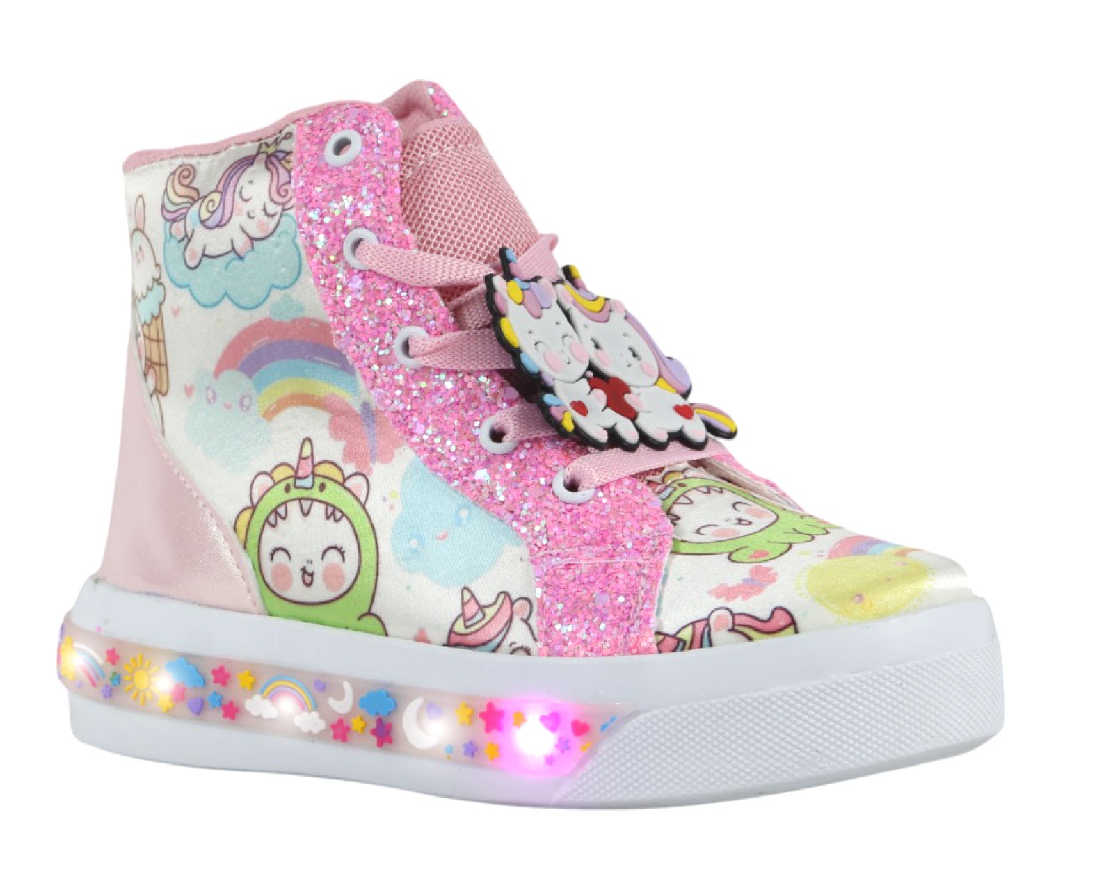 Foto 4 pulgar | Tenis Unicornio Niña Luces Led Bota Brillos Velcro Botas