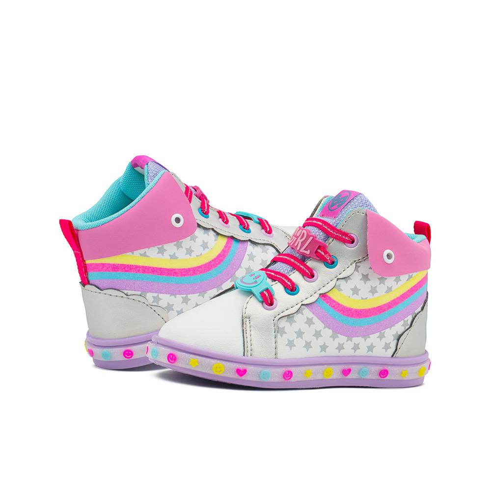 Foto 3 pulgar | Tenis Botita Niña Bubble Gummers  Bota Arcoiris Blanco Lila Blanco