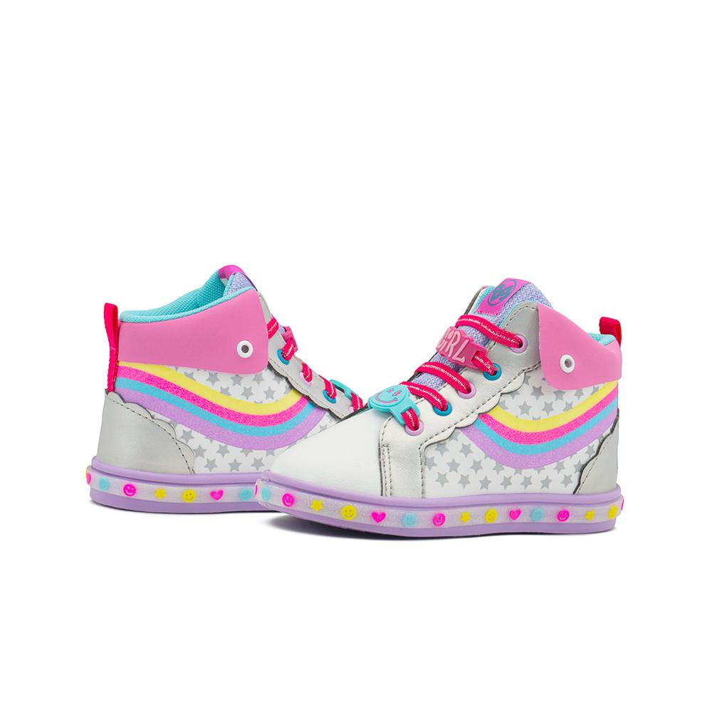 Foto 4 pulgar | Tenis Botita Niña Bubble Gummers  Bota Arcoiris Blanco Lila Blanco