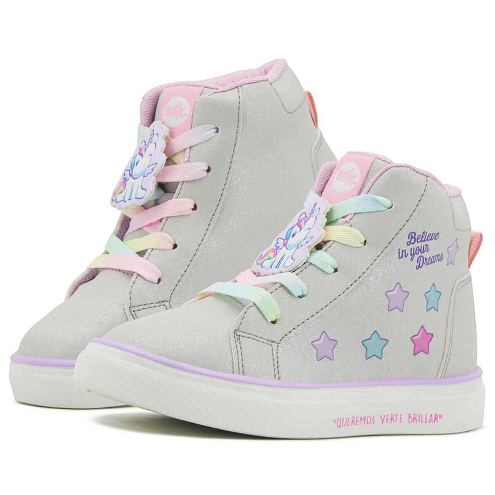 Foto 2 pulgar | Tenis Para Niña Bota Unicornio Estrellas Onix Moda Plateado Plateado