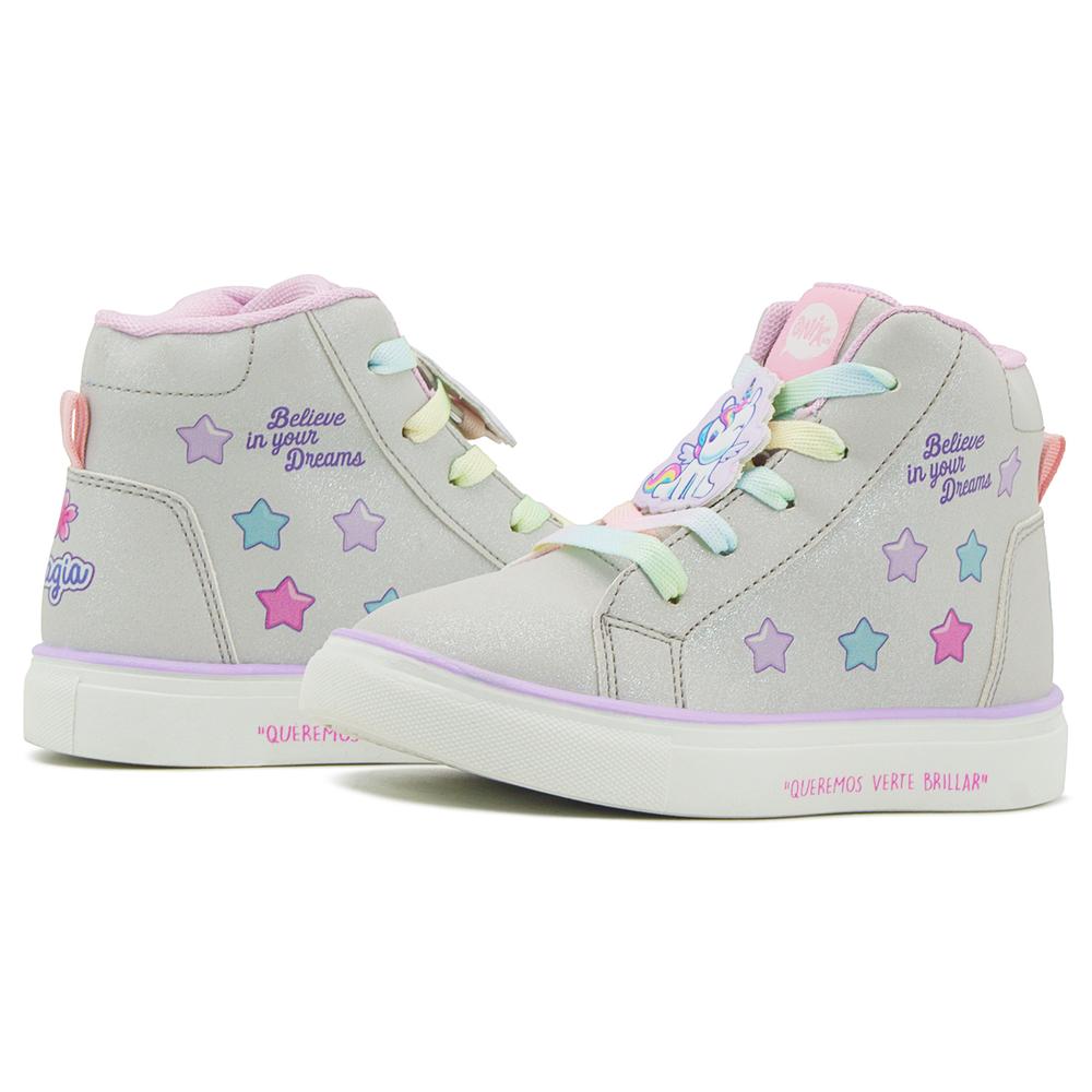 Foto 3 pulgar | Tenis Para Niña Bota Unicornio Estrellas Onix Moda Plateado Plateado