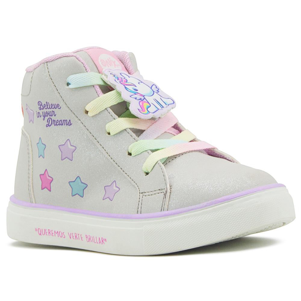 Foto 5 pulgar | Tenis Para Niña Bota Unicornio Estrellas Onix Moda Plateado Plateado