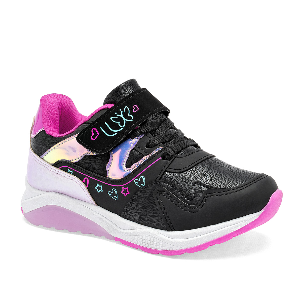 Lux-10 Tenis Urbano Para Niña Negro Rosa Fiusha