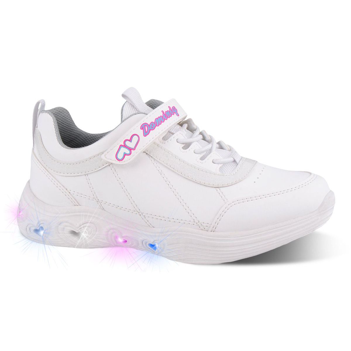 Tenis Con Luces Dominiq 2544  Color Blanco Para Niña