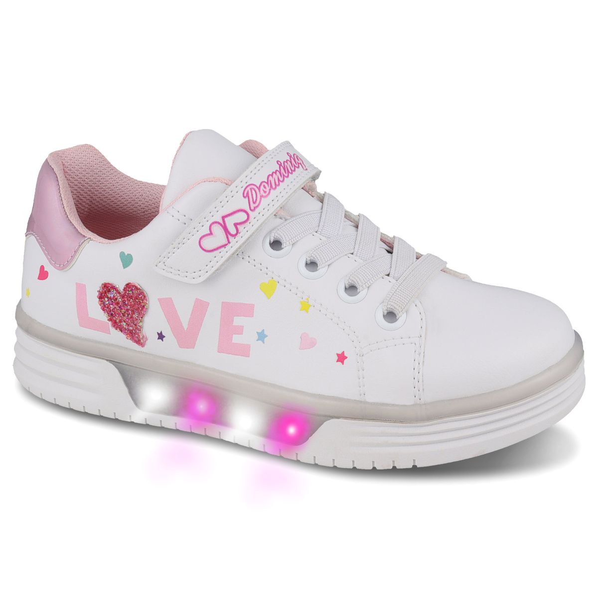 Foto 1 | Tenis Choclo Con Luces Dominiq 2452 Color Blanco/rosa Para Niña