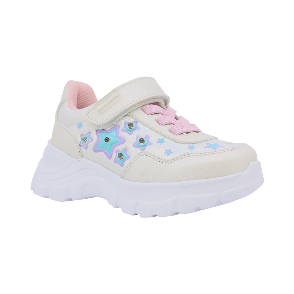 Tenis Para Niña Ajuste Velcro Coqueta 133302-y Perla Con Luces