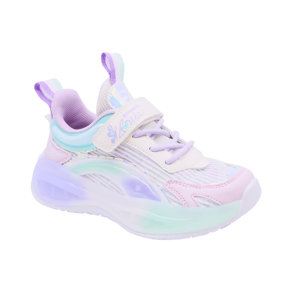 Tenis Casual Para Niña Coqueta604000-u Con Detalles Multicolor, Ajuste Velcro Y Agujeta Elastica
