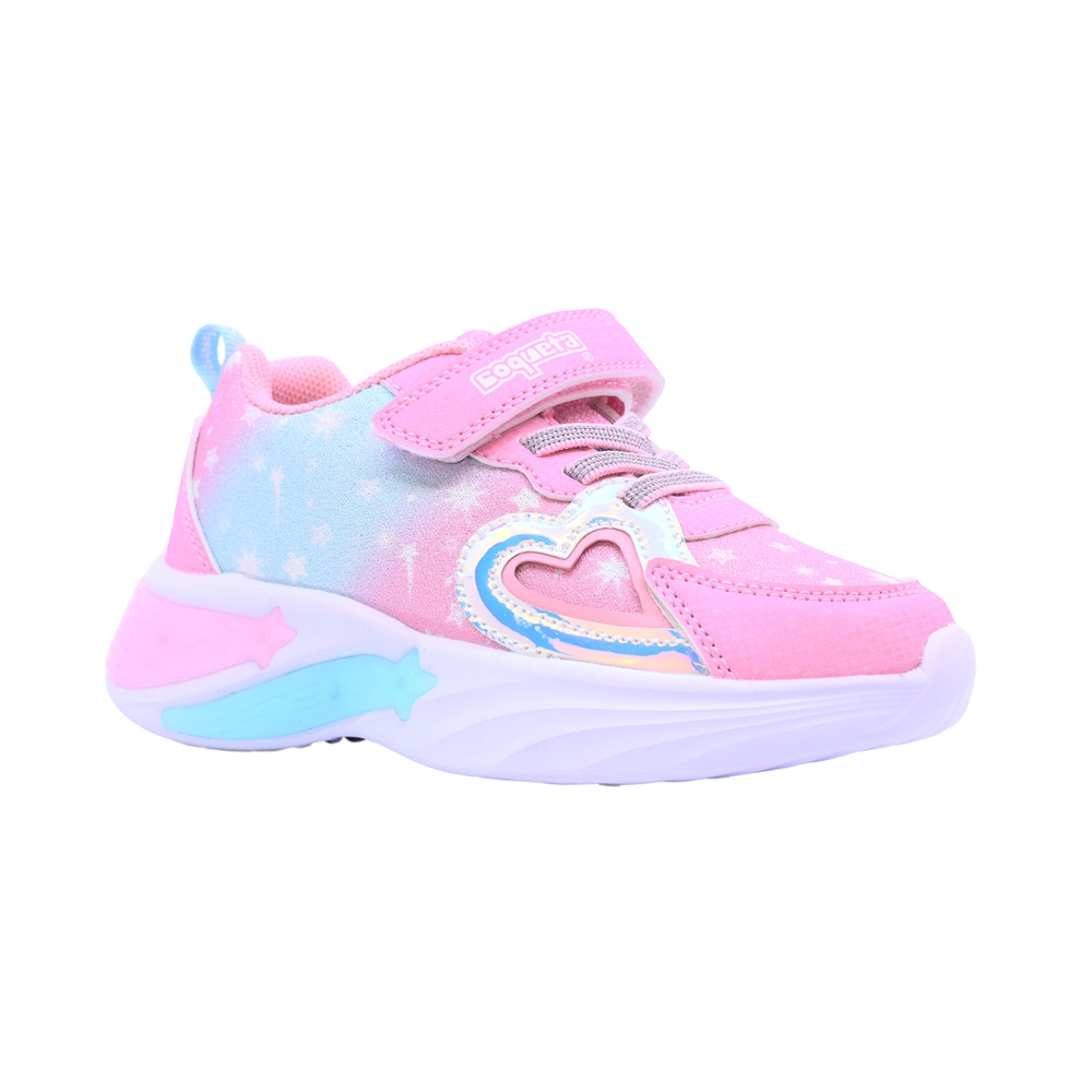 Tenis Casual Rosa Y Azul Para Niña Coqueta 605000-i Con Agujeta Elastica Y Velcro