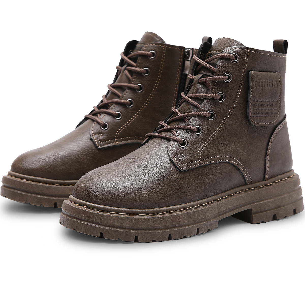 Foto 2 pulgar | Botas Vinil Piel De Uso Rudo Para Hombre Antideslizantesmarron Oscuro  Talla 9