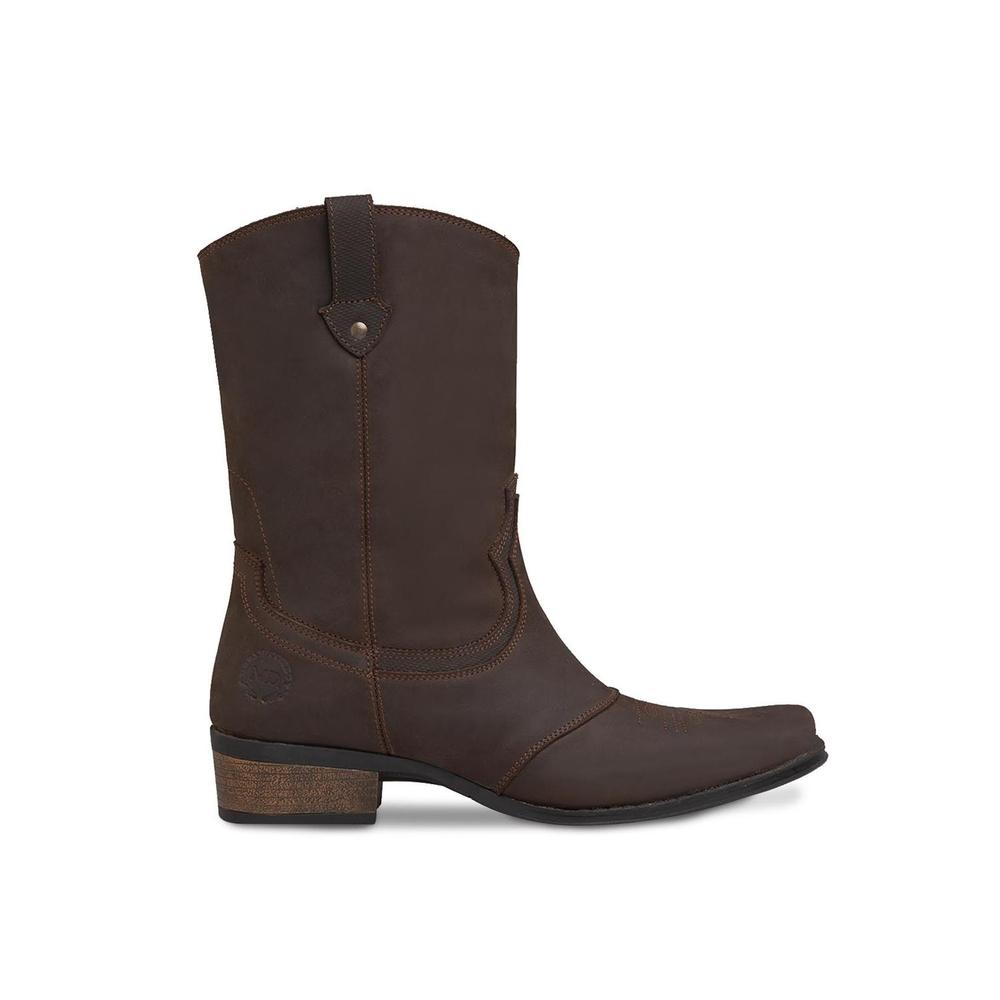 Bota Vaquera Urban Cowboy Hombre Piel Natural Punta Cuadrada Cafe
