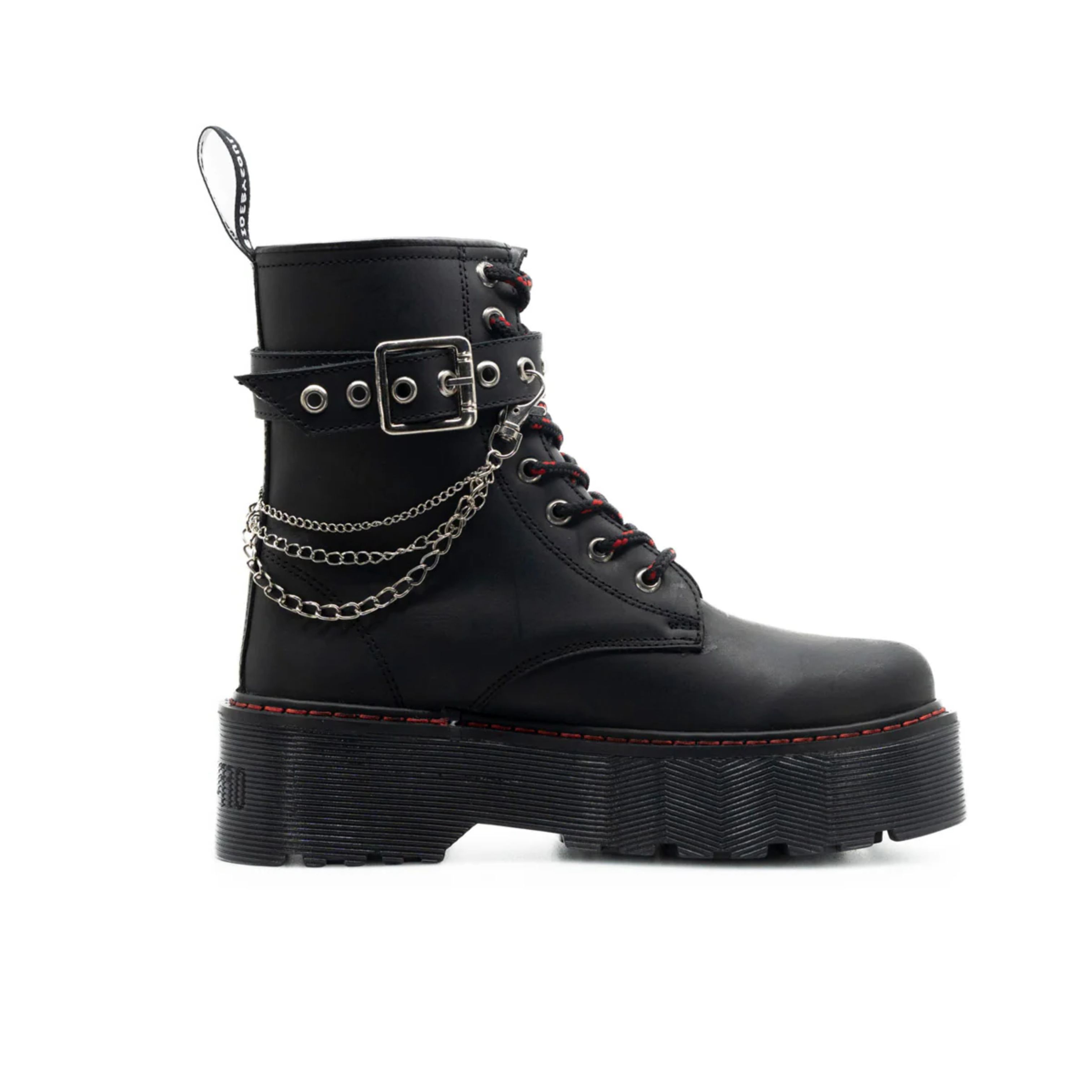 Foto 2 pulgar | Botas Offlander  Tipo Militar Chunky  Piel Crazy  Negro  Cadenas Plateadas
