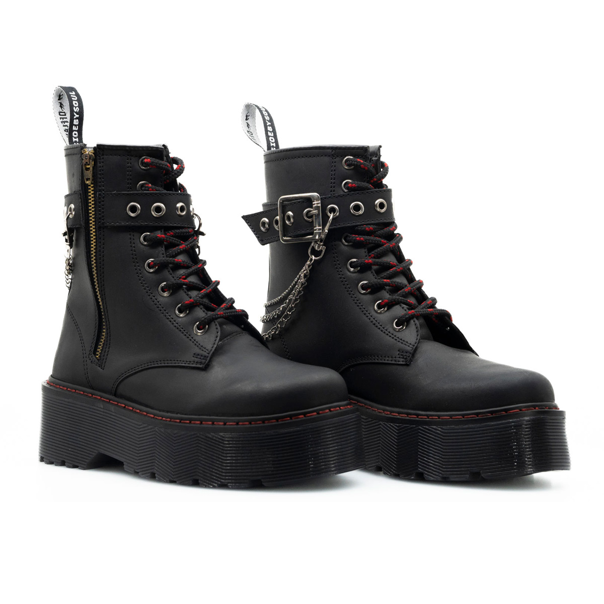 Foto 4 pulgar | Botas Offlander  Tipo Militar Chunky  Piel Crazy  Negro  Cadenas Plateadas