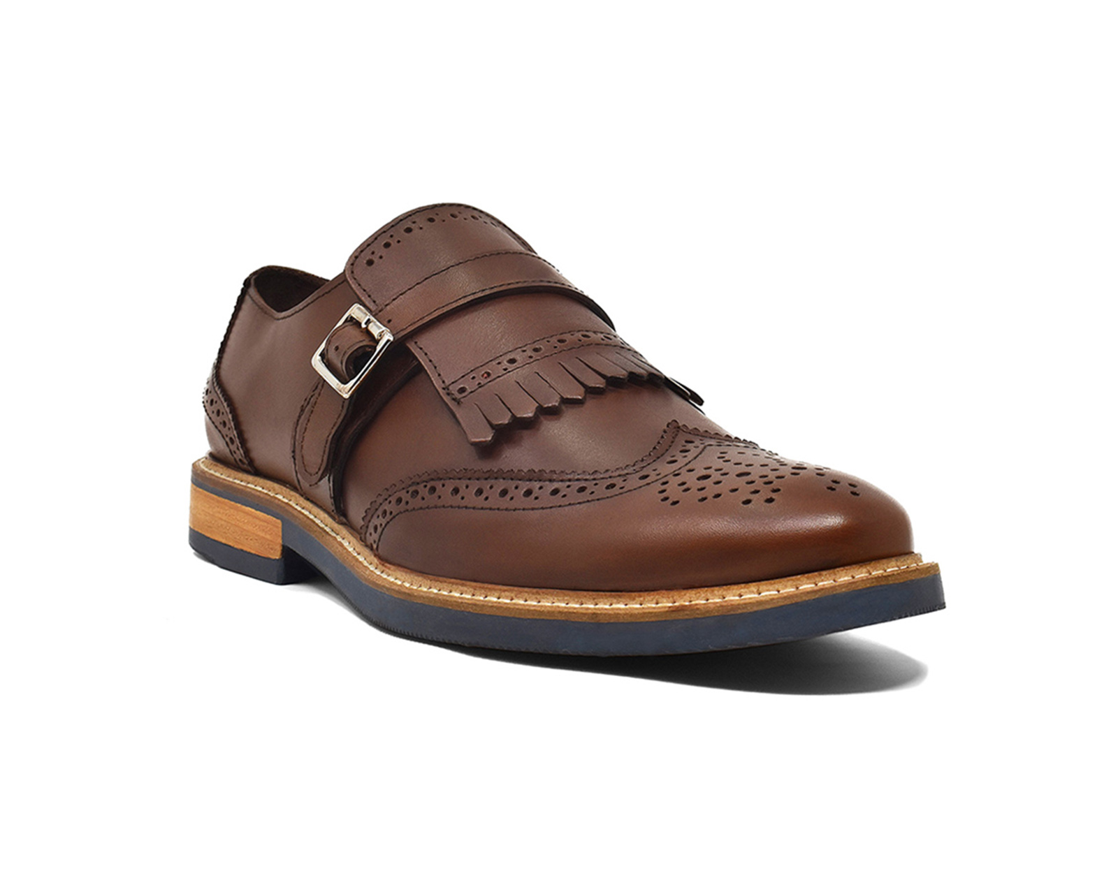 Foto 2 pulgar | Monk Strap Bostoniano Warlock 8015 Café De Piel Para Hombre