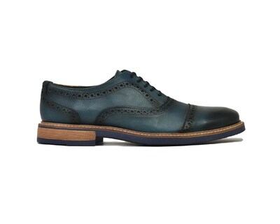 Foto 1 | Bostoniano Warlock 8032 Azul De Piel Pintado A Mano Para Hombre
