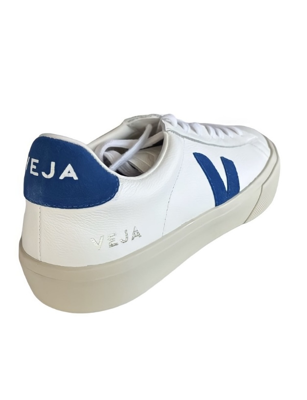 Foto 4 pulgar | Tenis Veja Blancos de Piel con Logo en Azul Talla 27