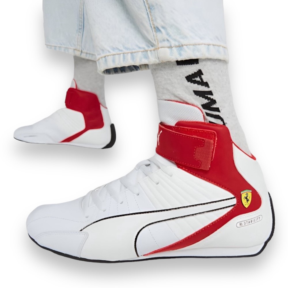 Foto 5 pulgar | Tenis Puma Ferrari Kart Cat Mid Blanco con Rojo