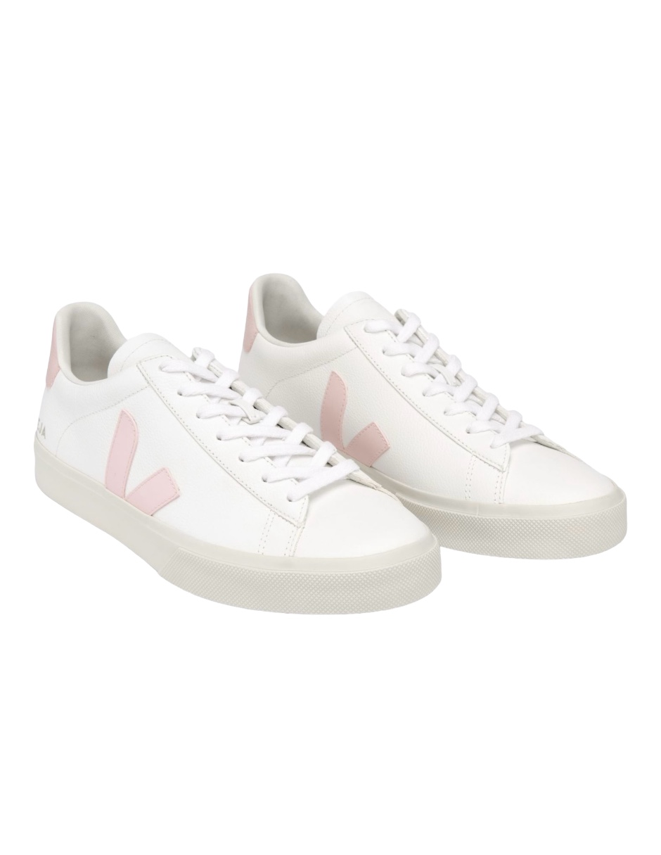 Foto 4 pulgar | Tenis Veja Para Mujer Color Blanco Con Logo Rosa, Agujetas Blancas Y Suela De Goma