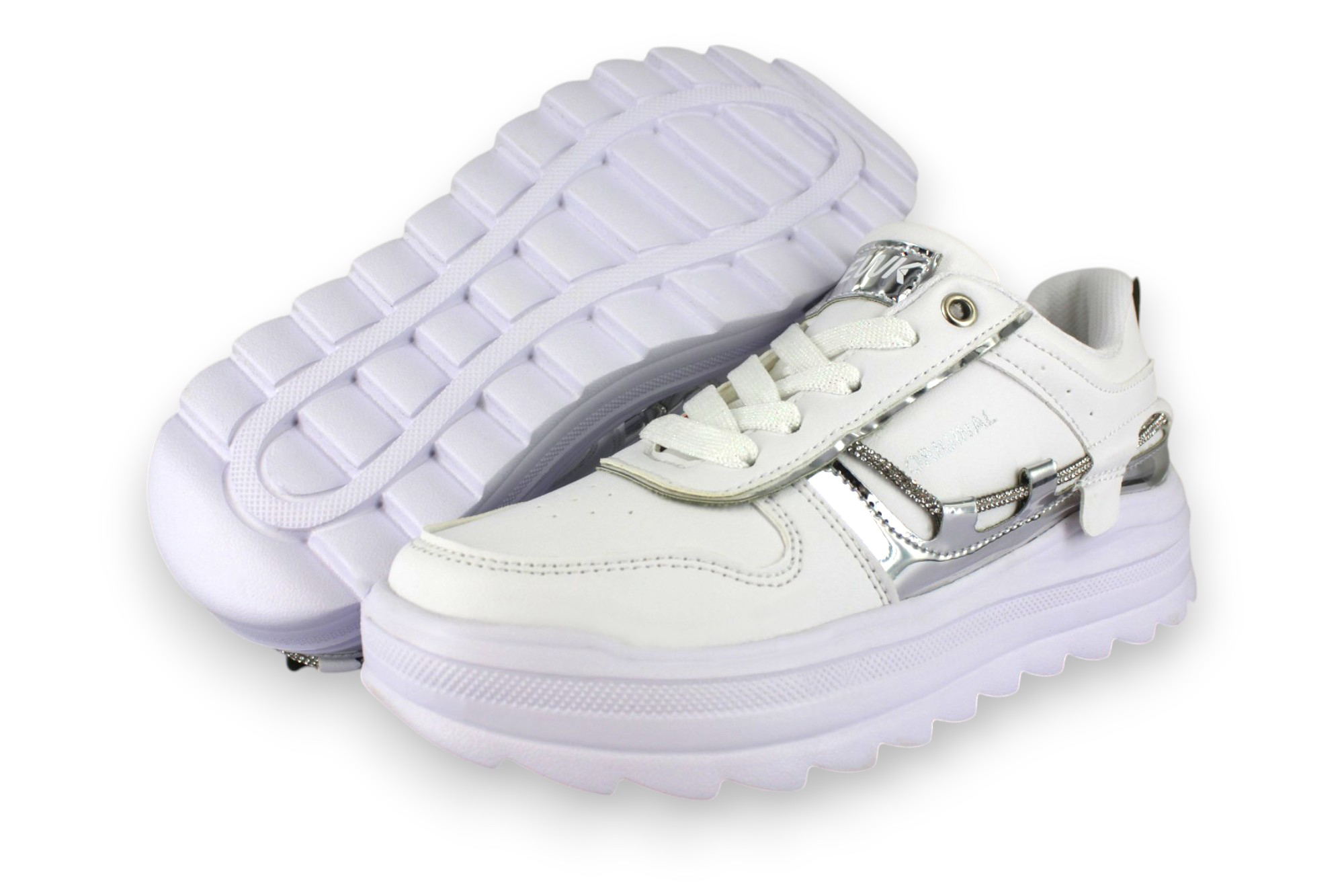 Foto 2 pulgar | Tenis Casual Blanco Plata Mujer Tauret Newk