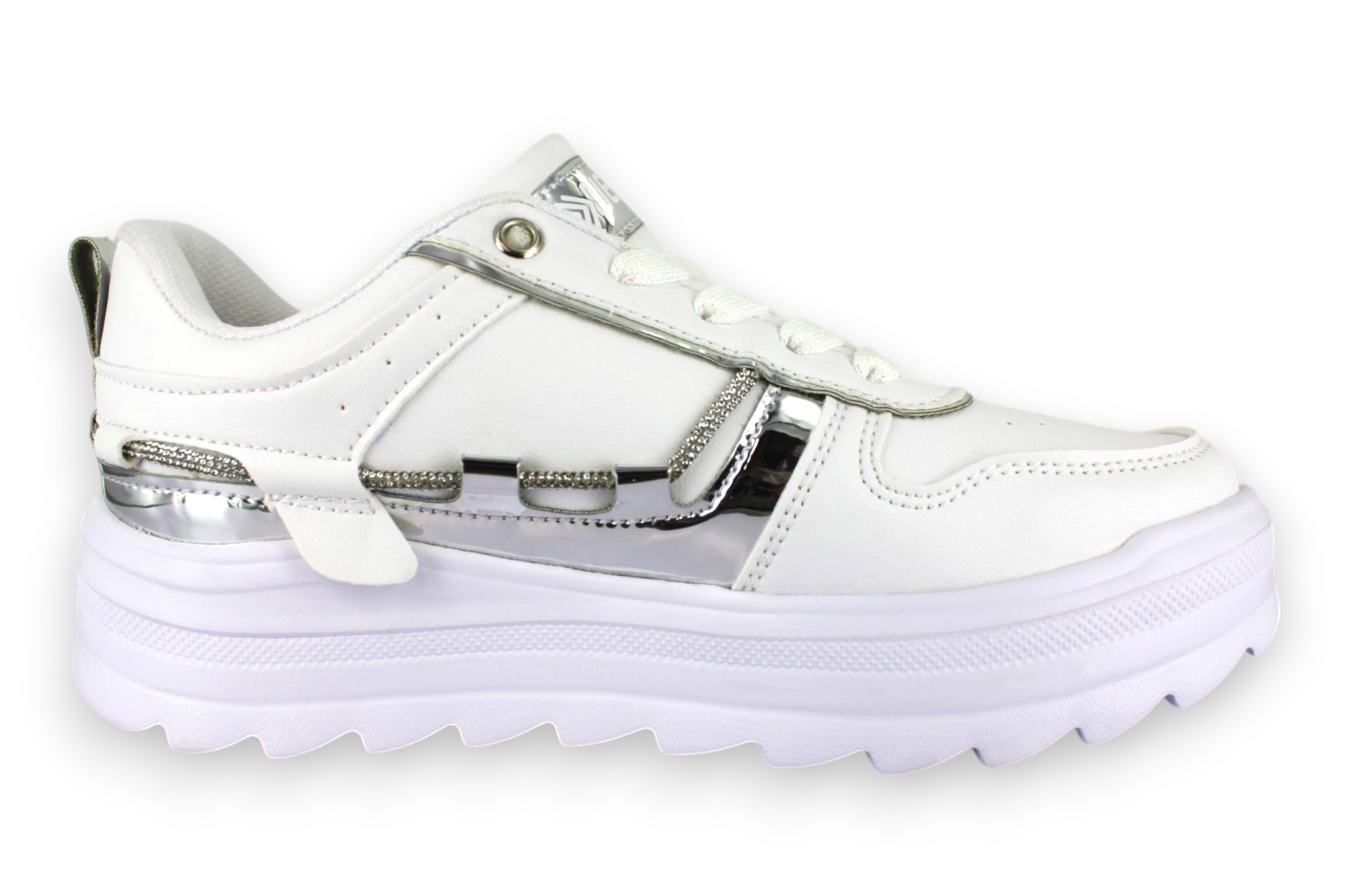 Foto 4 pulgar | Tenis Casual Blanco Plata Mujer Tauret Newk