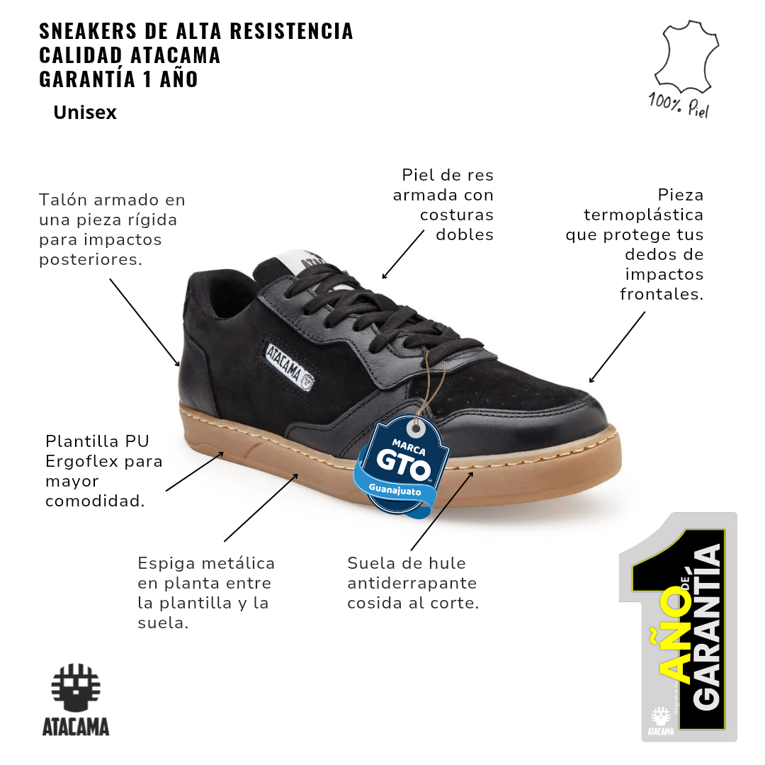 Foto 4 pulgar | Tenis Atacama Mullen Negros De Piel  Cómodos Y Resistentes Unisex