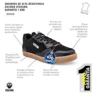 Foto 3 | Tenis Atacama Mullen Negros De Piel Cómodos Y Resistentes Unisex