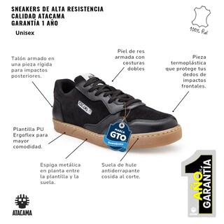 Foto 3 | Tenis Atacama Mullen Negros De Piel Cómodos Y Resistentes Unisex