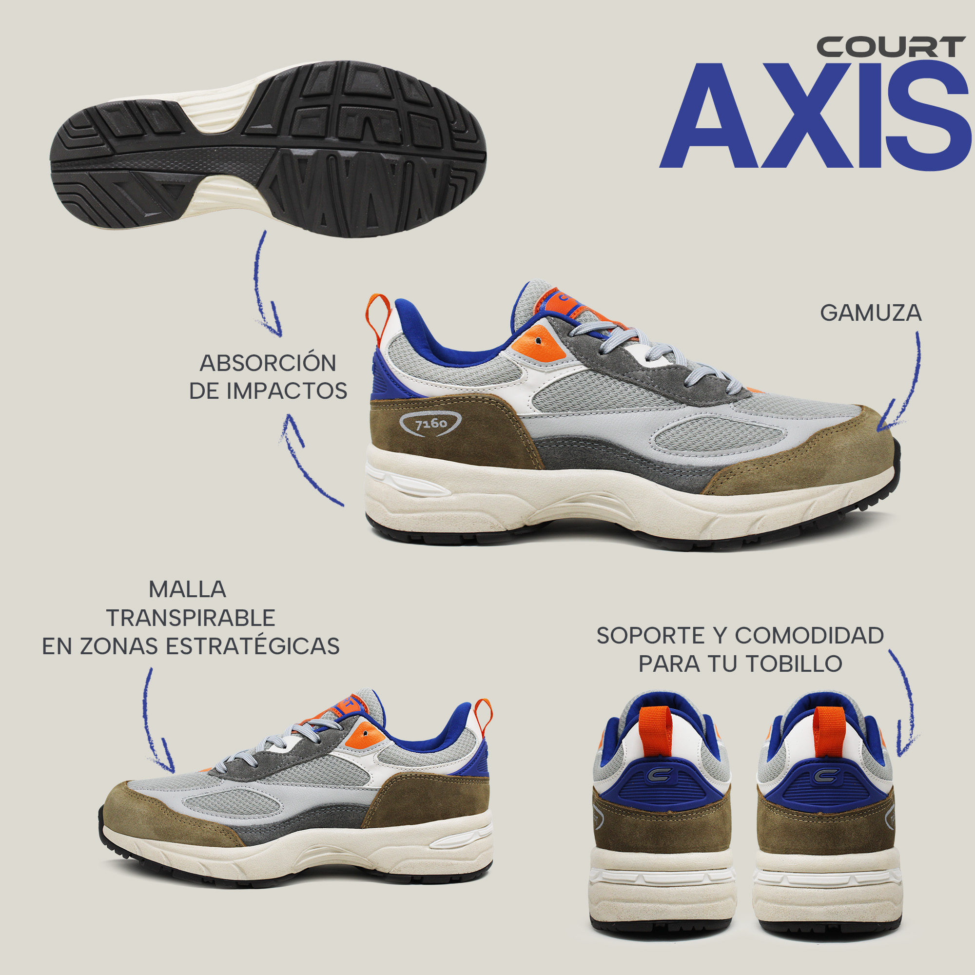 Foto 8 pulgar | Court Axis | Tenis Deportivo / Casual Para Hombre, Ultra Cómodos, Estilo Deportivo Y Elegante.