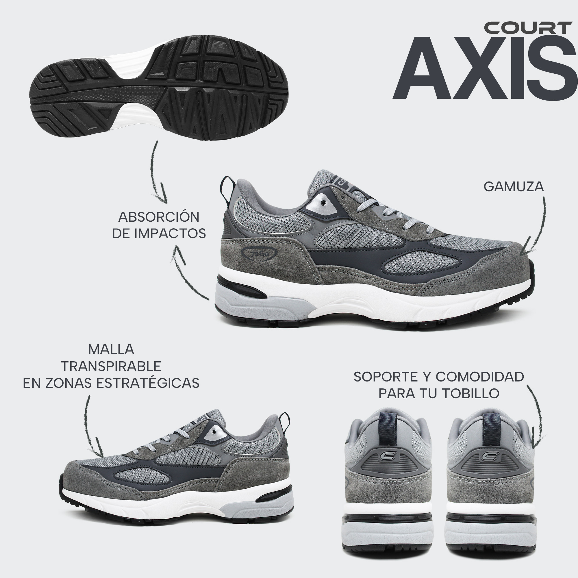 Foto 8 pulgar | Court Axis | Tenis Deportivo / Casual Para Hombre, Ultra Cómodos, Estilo Deportivo Y Elegante.