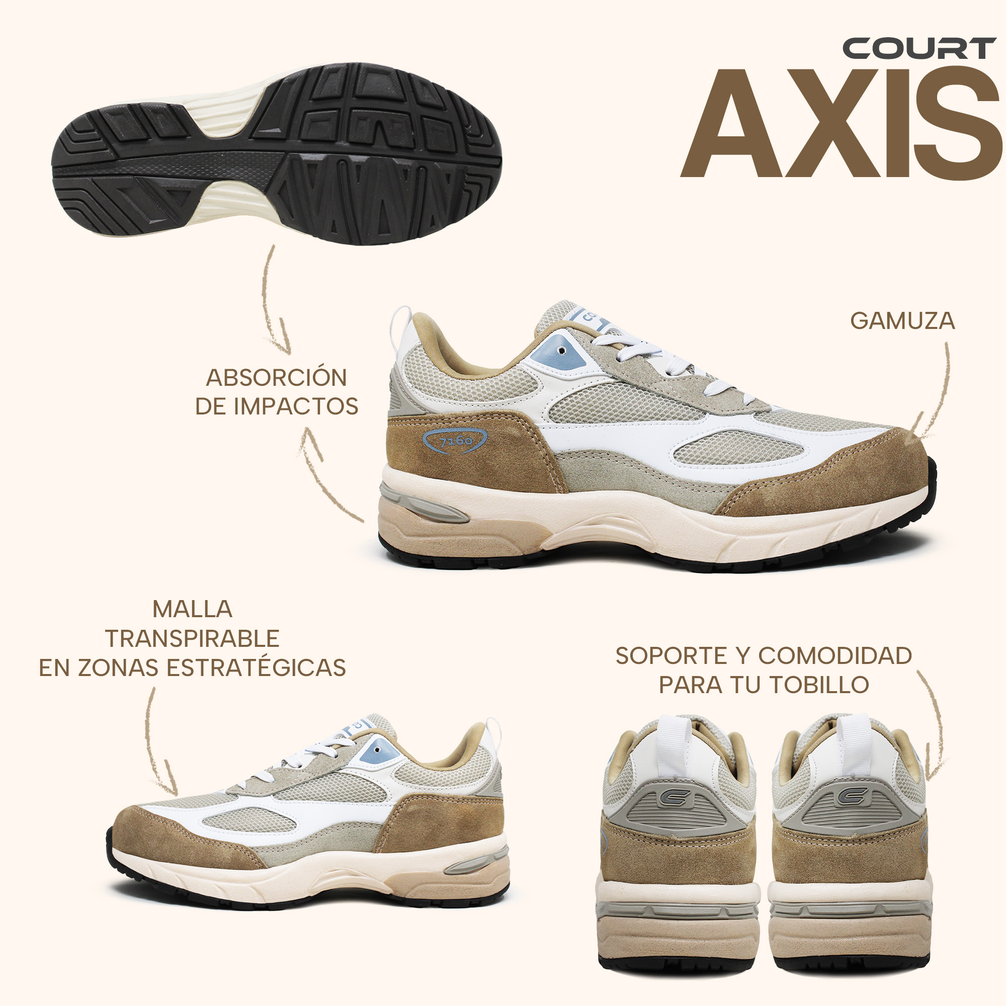 Foto 8 pulgar | Court Axis | Tenis Deportivo / Casual Para Hombre, Ultra Cómodos, Estilo Deportivo Y Elegante.