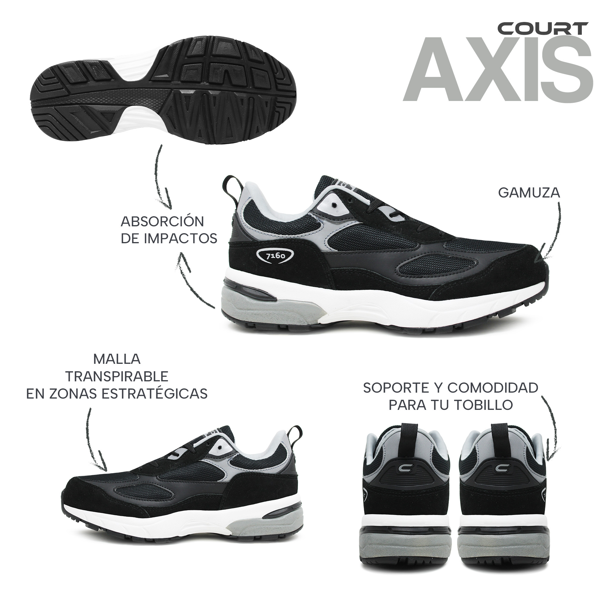 Foto 7 pulgar | Court Axis | Tenis Deportivo / Casual Para Hombre, Ultra Cómodos, Estilo Deportivo Y Elegante.