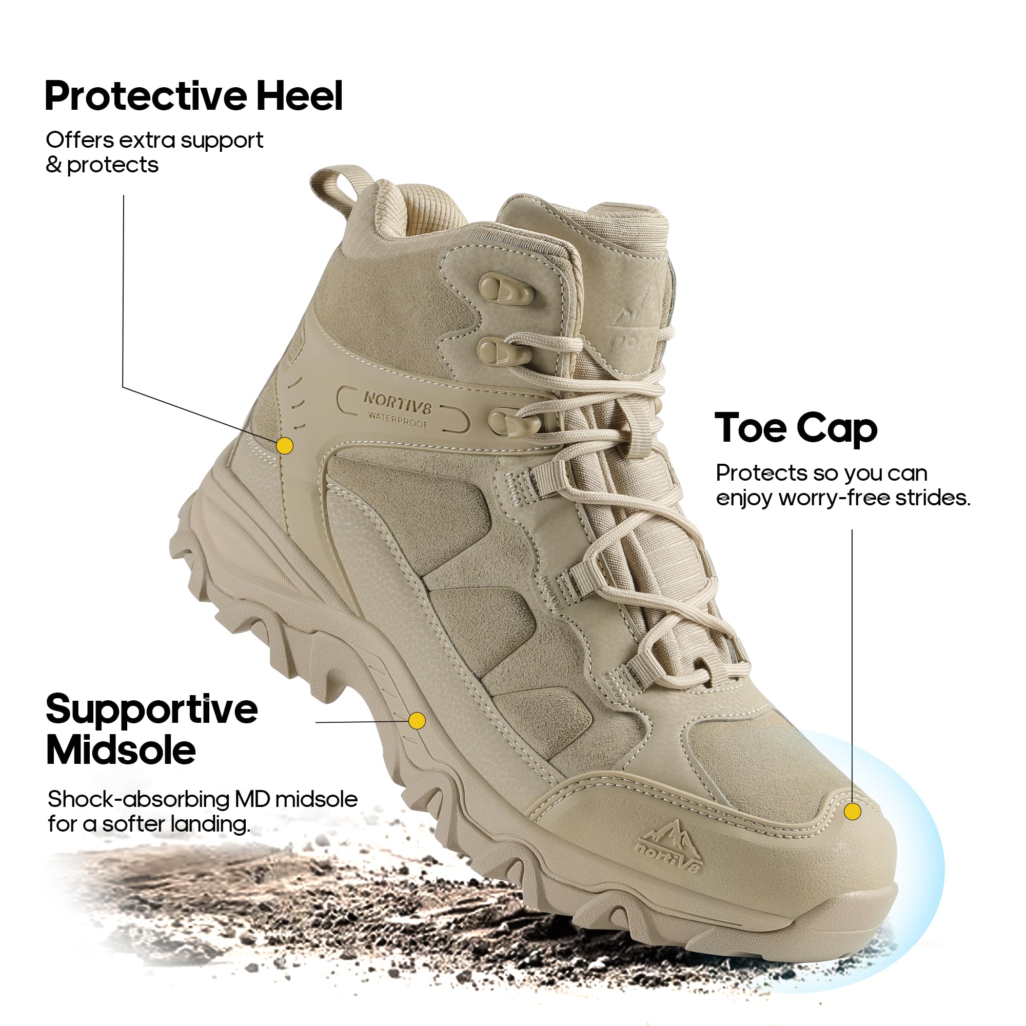 Foto 7 pulgar | Botas De Senderismo Nortiv 8 Paladin Impermeables Para Hombre, Talla 10, Color Arena - Venta Internacional.