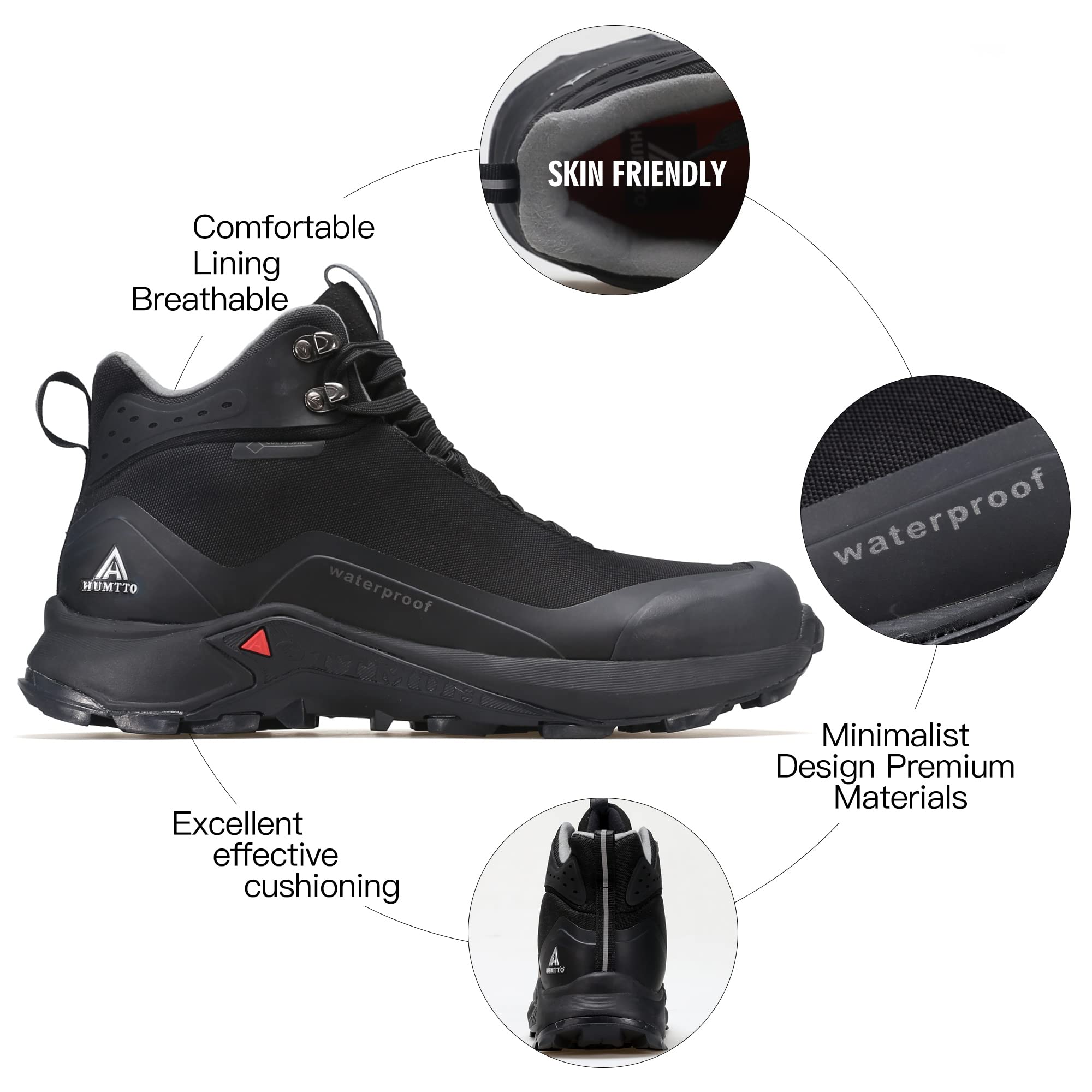 Foto 4 pulgar | Botas De Senderismo Humtto Para Hombre, Todo Terreno, Impermeables, Negras - Venta Internacional.