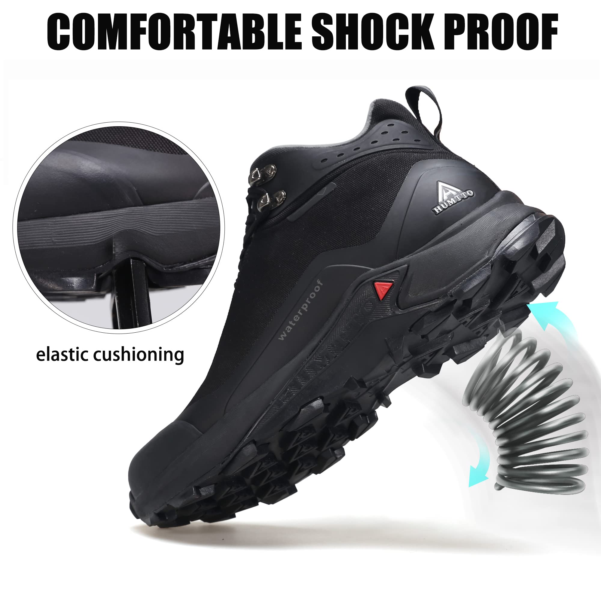 Foto 6 pulgar | Botas De Senderismo Humtto Para Hombre, Todo Terreno, Impermeables, Negras - Venta Internacional.